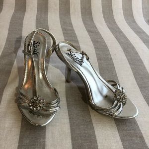 Sizzle silver sparkle strap heels